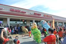 Colorful Lion Dance costumes at Chinese New Year Celebration Austin Chinatown 2014.jpg